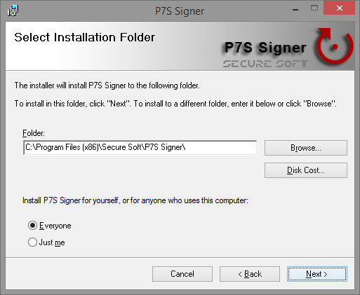 Select Installation Folder page of the setup