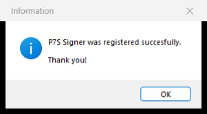 Message: P7S Signer was registered successfully