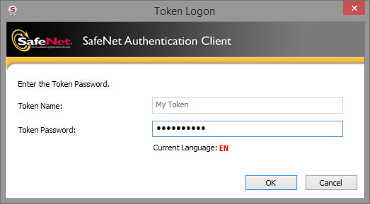 Token Logon window asking for the token password
