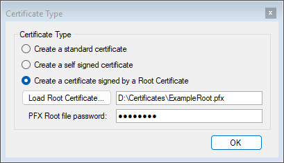 Certificate Type, signed by a root certificate