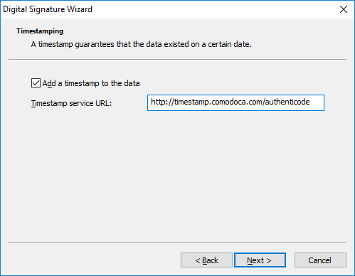 Digital Signature Wizard, time stamp